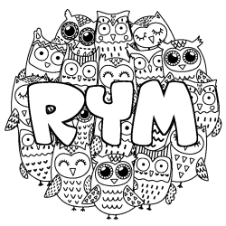 Coloring page first name RYM - Owls background