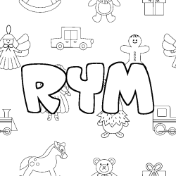 Coloring page first name RYM - Toys background