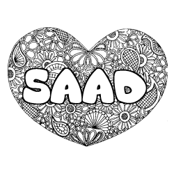 Coloring page first name SAAD - Heart mandala background