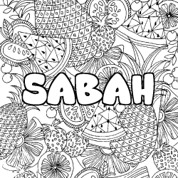 Coloring page first name SABAH - Fruits mandala background