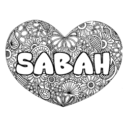 Coloring page first name SABAH - Heart mandala background