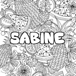 Coloring page first name SABINE - Fruits mandala background