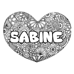 Coloring page first name SABINE - Heart mandala background