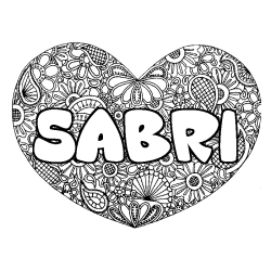 Coloring page first name SABRI - Heart mandala background