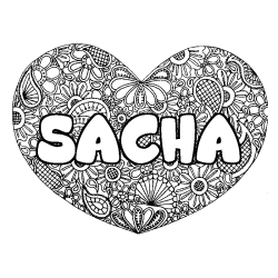 Coloring page first name SACHA - Heart mandala background