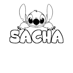 Coloring page first name SACHA - Stitch background