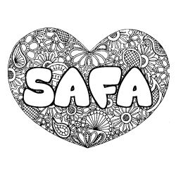 Coloring page first name SAFA - Heart mandala background