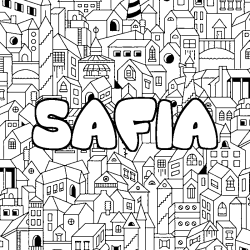 Coloring page first name SAFIA - City background