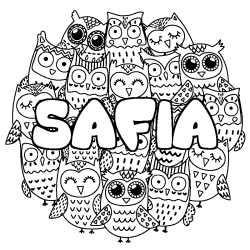 Coloring page first name SAFIA - Owls background