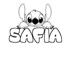 Coloring page first name SAFIA - Stitch background