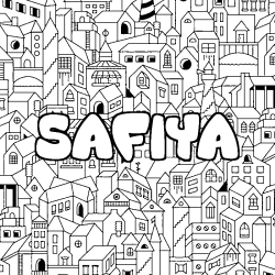 Coloring page first name SAFIYA - City background