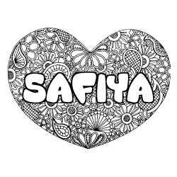 Coloring page first name SAFIYA - Heart mandala background