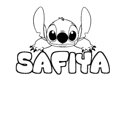 Coloring page first name SAFIYA - Stitch background