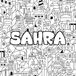Coloring page first name SAHRA - City background