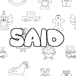 Coloring page first name SAID - Toys background