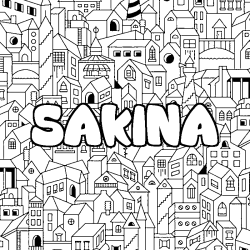 Coloring page first name SAKINA - City background