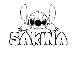 Coloring page first name SAKINA - Stitch background