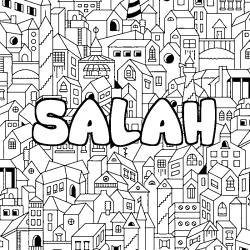 Coloring page first name SALAH - City background