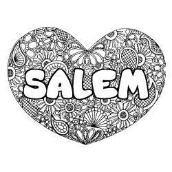 Coloring page first name SALEM - Heart mandala background