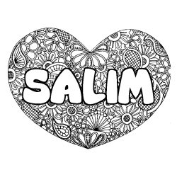 Coloring page first name SALIM - Heart mandala background