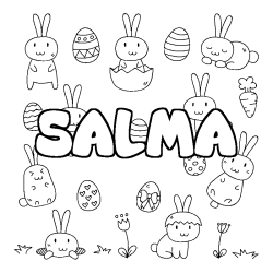 Coloring page first name SALMA - Easter background