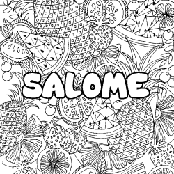 Coloring page first name SALOME - Fruits mandala background