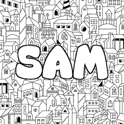 Coloring page first name SAM - City background