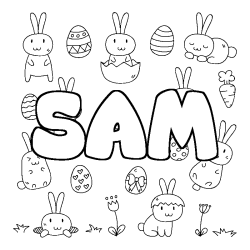 Coloring page first name SAM - Easter background