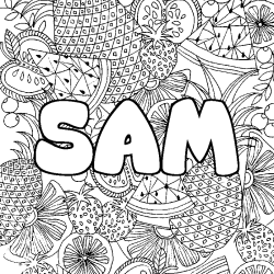 Coloring page first name SAM - Fruits mandala background