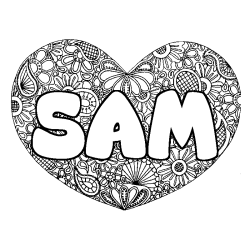 Coloring page first name SAM - Heart mandala background