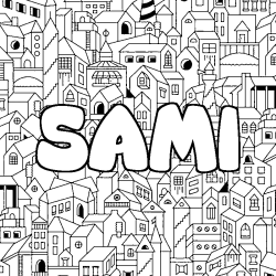 Coloring page first name SAMI - City background