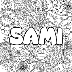 Coloring page first name SAMI - Fruits mandala background