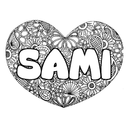 Coloring page first name SAMI - Heart mandala background