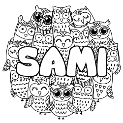 Coloring page first name SAMI - Owls background
