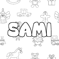 Coloring page first name SAMI - Toys background