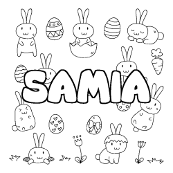 Coloring page first name SAMIA - Easter background