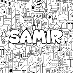 Coloring page first name SAMIR - City background