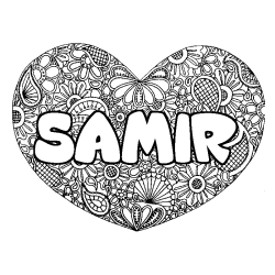Coloring page first name SAMIR - Heart mandala background