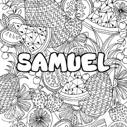 Coloring page first name SAMUEL - Fruits mandala background