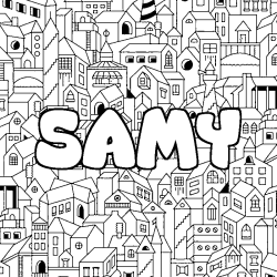 Coloring page first name SAMY - City background