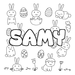 Coloring page first name SAMY - Easter background