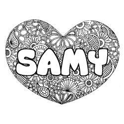 Coloring page first name SAMY - Heart mandala background