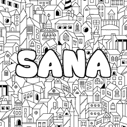 Coloring page first name SANA - City background
