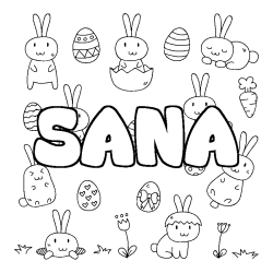 Coloring page first name SANA - Easter background