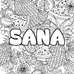 Coloring page first name SANA - Fruits mandala background