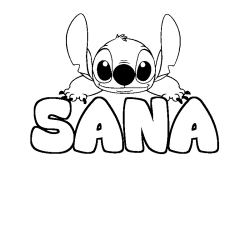 Coloring page first name SANA - Stitch background