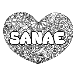 Coloring page first name SANAE - Heart mandala background