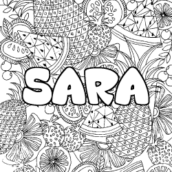Coloring page first name SARA - Fruits mandala background