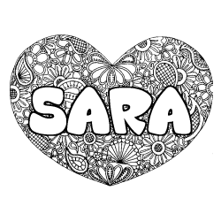Coloring page first name SARA - Heart mandala background