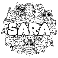 Coloring page first name SARA - Owls background